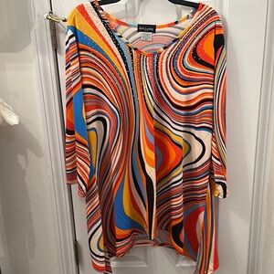 Lucky Brand Orange Red Graphic Tunic